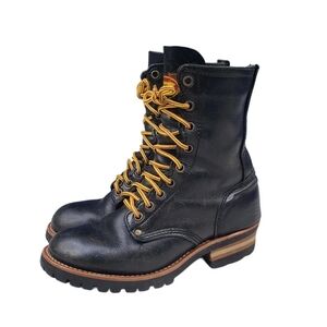 Vintage Sketchers Leather Combat Boots Black Size 7 Emo Y2K Block Heel Gothic